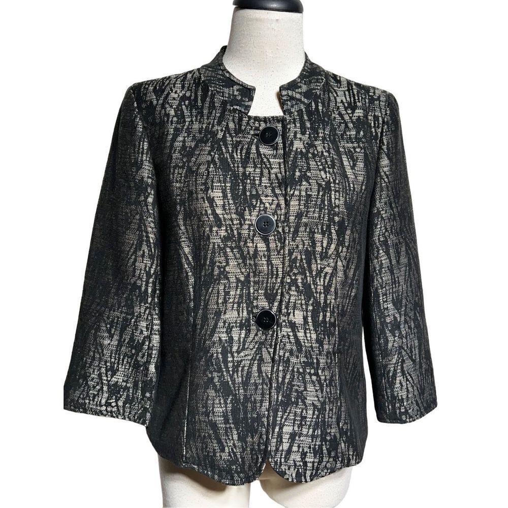 Chaus Jacquard 3/4 Sleeve Blazer, Jacket Size 6 Black and Grey